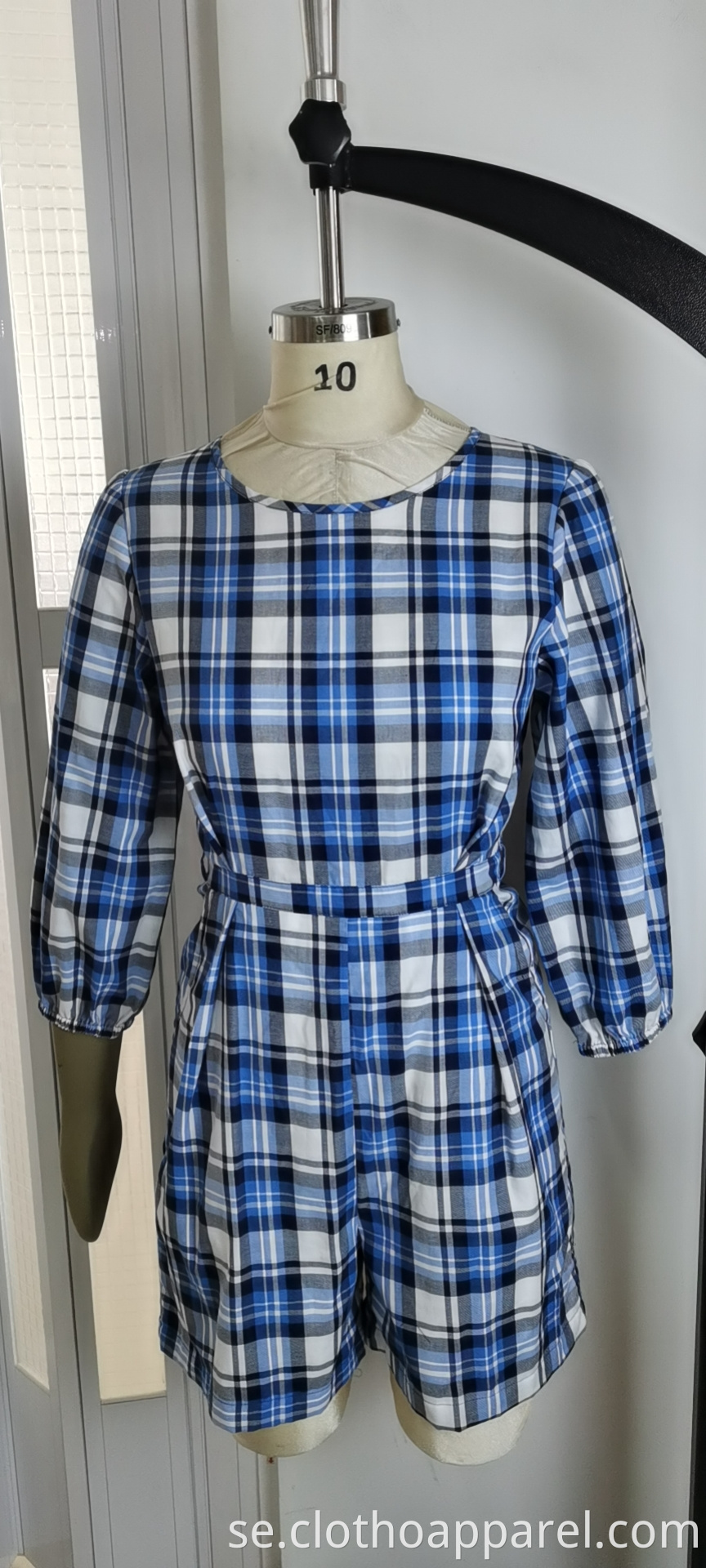 Blue Plaid Jumpsuit For Summer Fashion Ladies